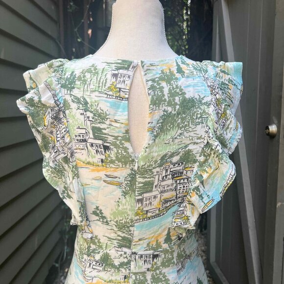Sugarlips Francine Toile Print Ruffle Mini Dress Multi-Green Anthropologie - Picture 5 of 14